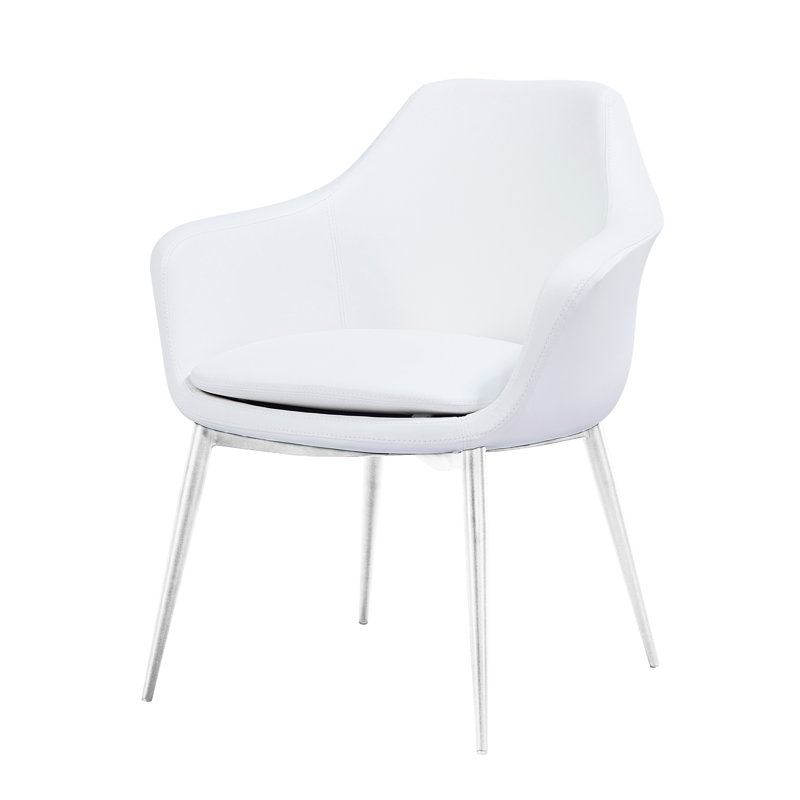 Chaise avec accoudoirs rembourrée Teegan, Blanc, Acier inoxydable