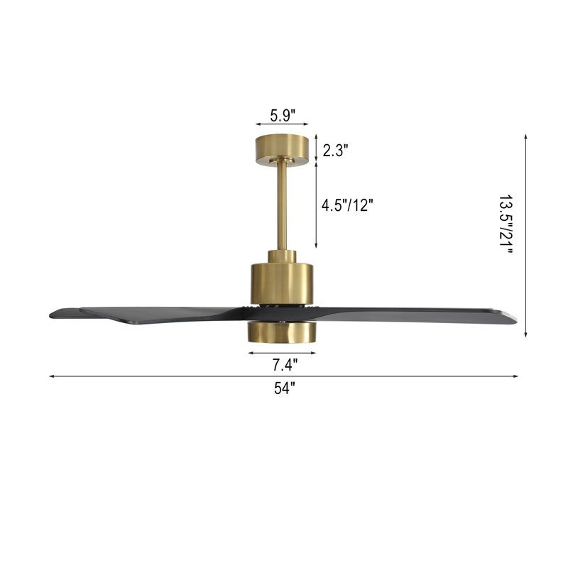 Ventilateur de plafond intérieur avec lumière et télécommande, Noir mat, Doré, 54"