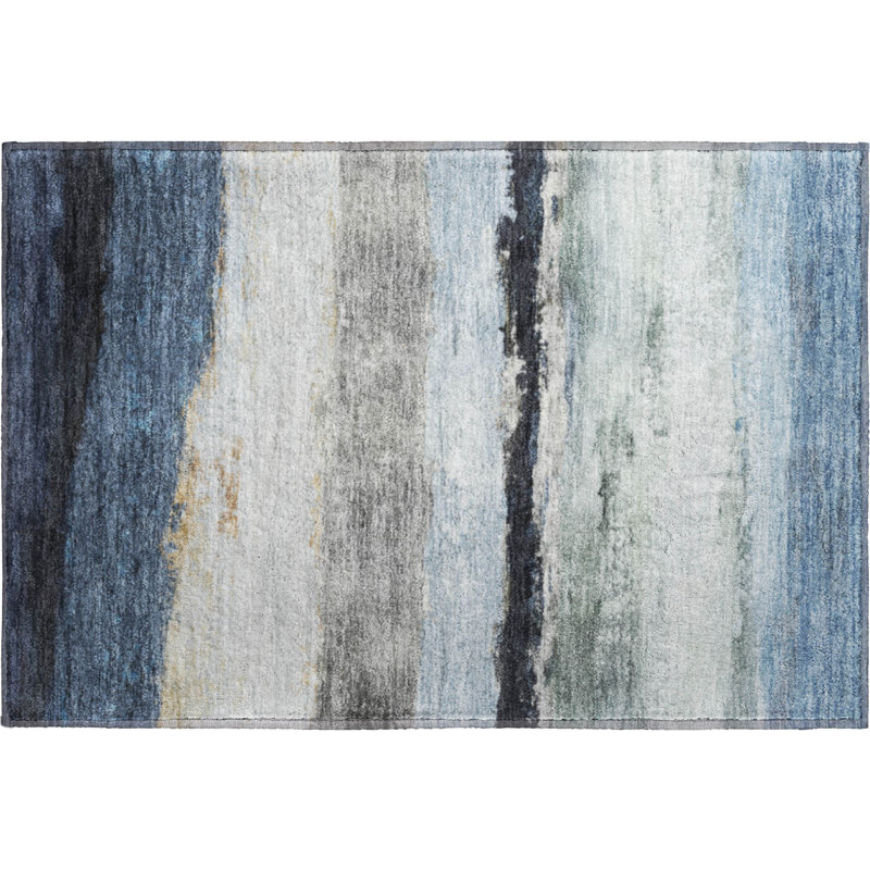 Premium Machine Washable Mayfield Striped Rug, 1'8" x 2'6", Blue