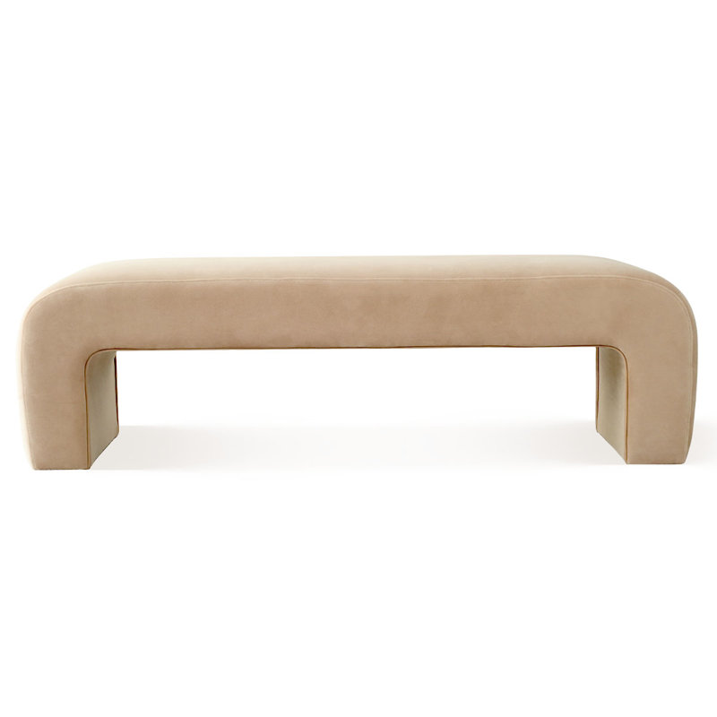 Floranda 60" Fully Velvet Upholstered Waterfall Entryway Bedroom Bench, Soft Tan