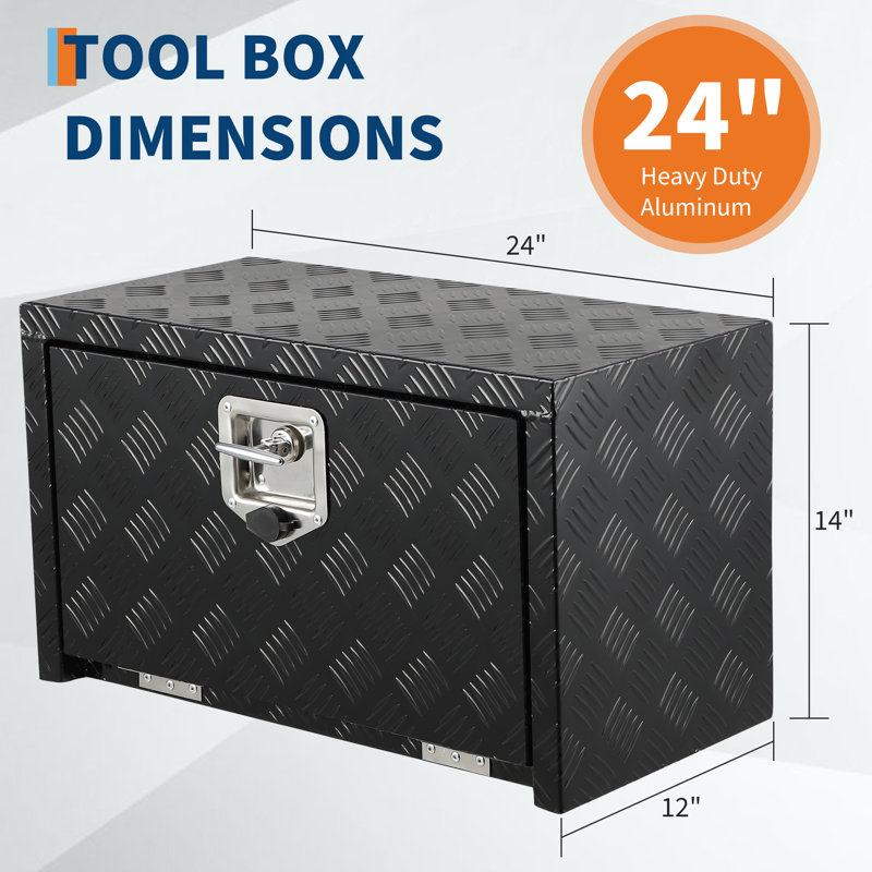Boîte à outils de 24 po en aluminium robuste pour dessous de caisse, coffre de rangement verrouillable et imperméable avec poche en filet pour camionnette