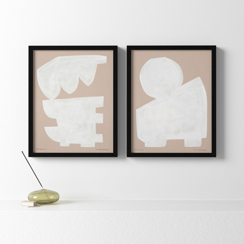 Modules In White, Set Of 2 by Michael Kempen, Black Framed, 16" W x 20" H