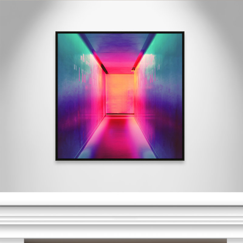 «Neon Wonderland I» par Efe Kurnaz, H 37,5 po x l 37,5 po x P 2 po, Cadre flottant espresso