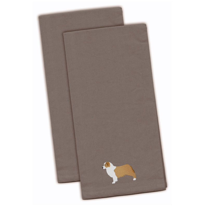 Serviette de cuisine à broderie berger pour chien australian, Gris, H 28 po x l 19 po x P 0,1 po