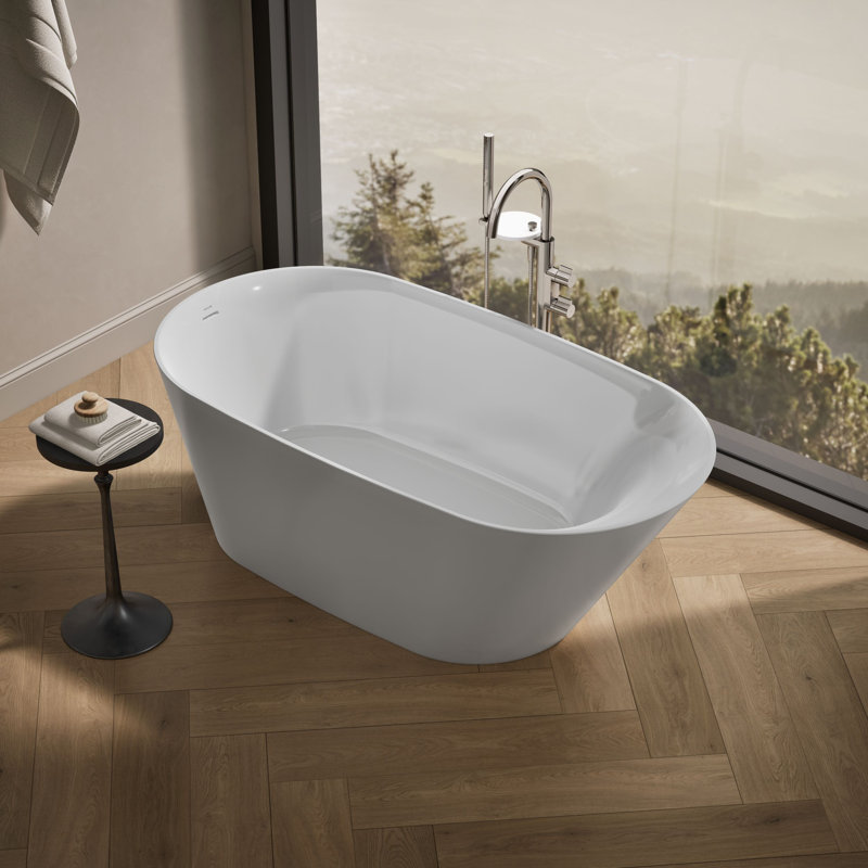 Brazn 34.94" x 65.87" Freestanding Soaking Acrylic with Bath Tub, White