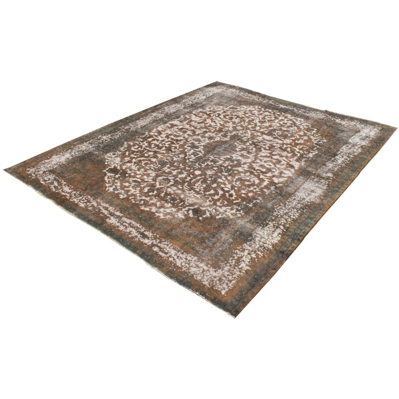 Tapis unique en laine noué à la main gris et brun de 9 pi 6 po x 11 pi 11 po années 1990
