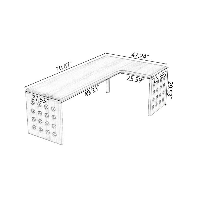 Bureaux rectangulaires en bois massif en forme de L, Retour à droite, H 29,53 po x l 70,87 po x P 47,24 po