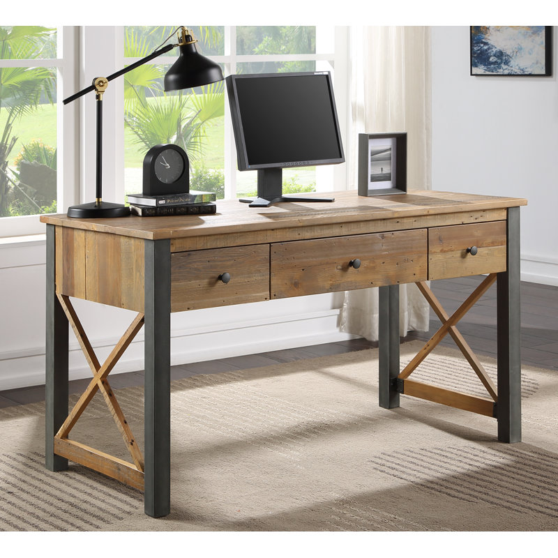 Janeeka Solid Wood Top Metal Base Executive Desk