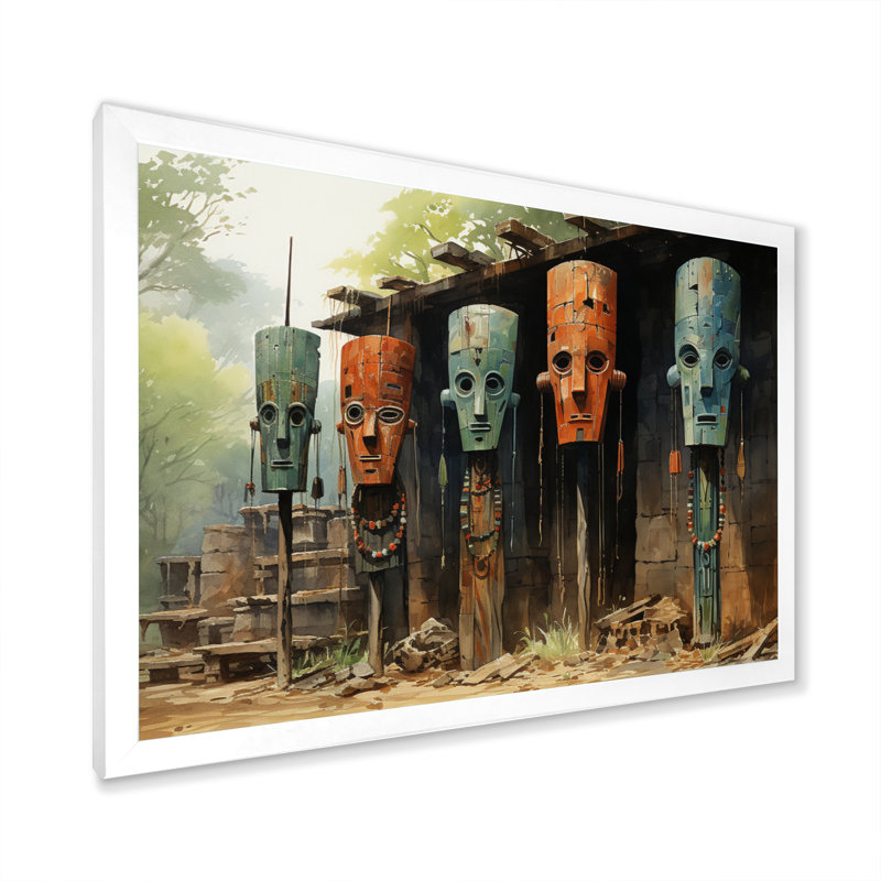«Maezy African Tribes Dogon Mask II», reproduction sur toile, H 24 po x l 32 po x P 1 po, Cadre photo blanc