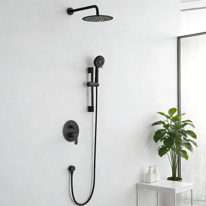 10 Inch Rain Shower System, High Pressure Shower Heads And Handheld 5-Spray Combo Set Slide Bar Shower Faucets Sets