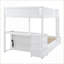 Lit superposé double avec lit gigogne simple, structure en bois de pin, contreplaqué, panneau de fibres à densité moyenne, tiroirs de rangement Prises de bureau blanches pour petits espaces-358717696-358717697