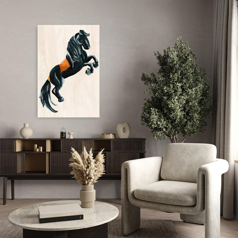 Majestic Black Horse Elegant Contemporary Horse Wall Art Print 1 Piece Wrapped Canvas Wall Art, 91.44cm H x 60.96cm W