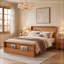 Cadre de lit Rigsby en bois pour lit queen size avec tête et pied de lit à double rangement ouvert-139223135