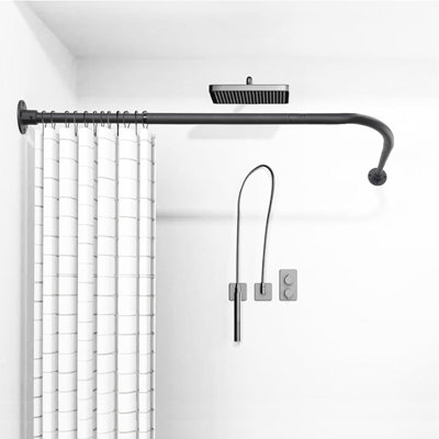 L Shaped Shower Curtain Rod, (23.6"-33.5"x23.6"-33.5") Adjustable Curved Shower Rod, 90 Degree Corner Shower Rods for Bathroom Clothing Store Locker, locker rooms, fitting rooms,Black