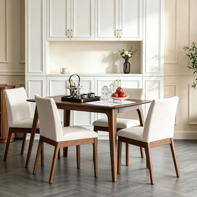 5-piece Modern Solid Wood Dining Table Set; One Solid Wood Frame Table And 4 Upholstered Chairs