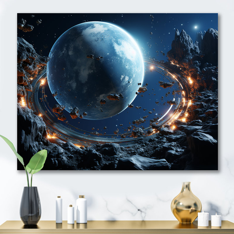 «Blue Planets Distorsion», art mural de la planète espace, Toile tendue, H 30 po x l 40 po x P 1,5 po