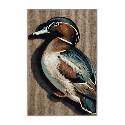 Washable Green winged Teal Birds Area Rug
