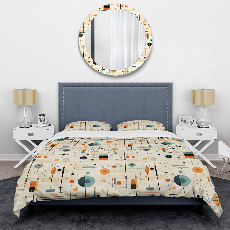 Ensemble de housse de couette géométrique bleu sarcelle et orange Mid Century