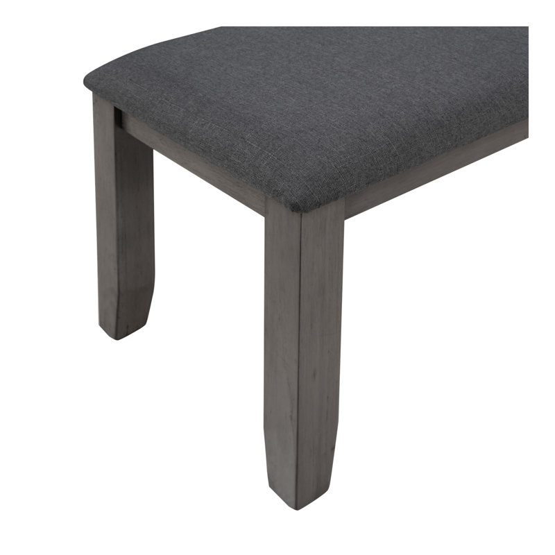 Dining Room Table and Chairs with Bench, Rustic Wood Dining Set, Set of 6 (Grey)
