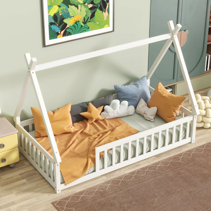 Lit simple en forme de tente, lit tipi avec garde-corps, Blanc
