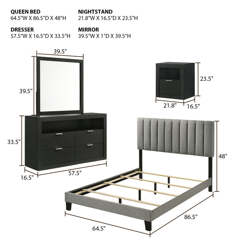 5-Pieces Bedroom Sets, Queen, Black