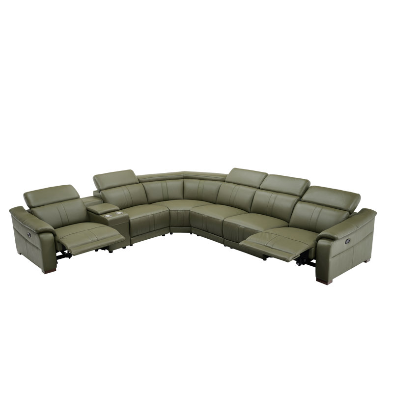 Ensemble de cinéma inclinable en cuir Barnemouth, Cuir olive assorti, H 31,5 po x l 126,5 po x P 112,5 po