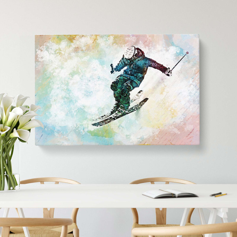 Skiing In Abstract - Wrapped Canvas Painting, 50cm H x 76cm W x 3cm D