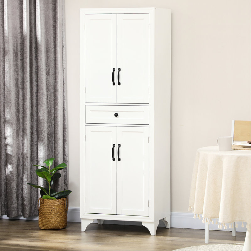 Armoire de cuisine de 67 po de hauteur, 4 portes avec tiroir et tablettes réglables en blanc pour la salle à manger - Maximisez votre espace de rangement