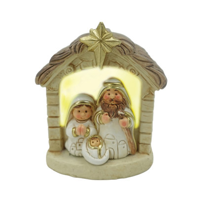 Crèche de Noël illuminée en résine - Figurines de crèche de Noël multicolores décoratives pour la table de Noël - Utilisation intérieure pré-éclairée - Parfait pour les cadeaux et les cadeaux d'hôtesse - Décoration des Fêtes