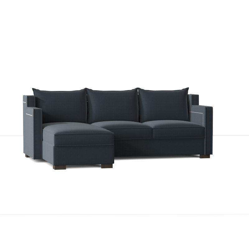 Parker Upholstered L-Shaped Sectional Left Hand Facing, Sachi Deep Teal, Brown Mahogany