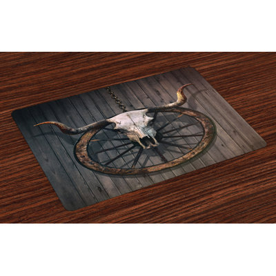 Mccrae Barn Wood Wagon Wheel Skulll Placemat