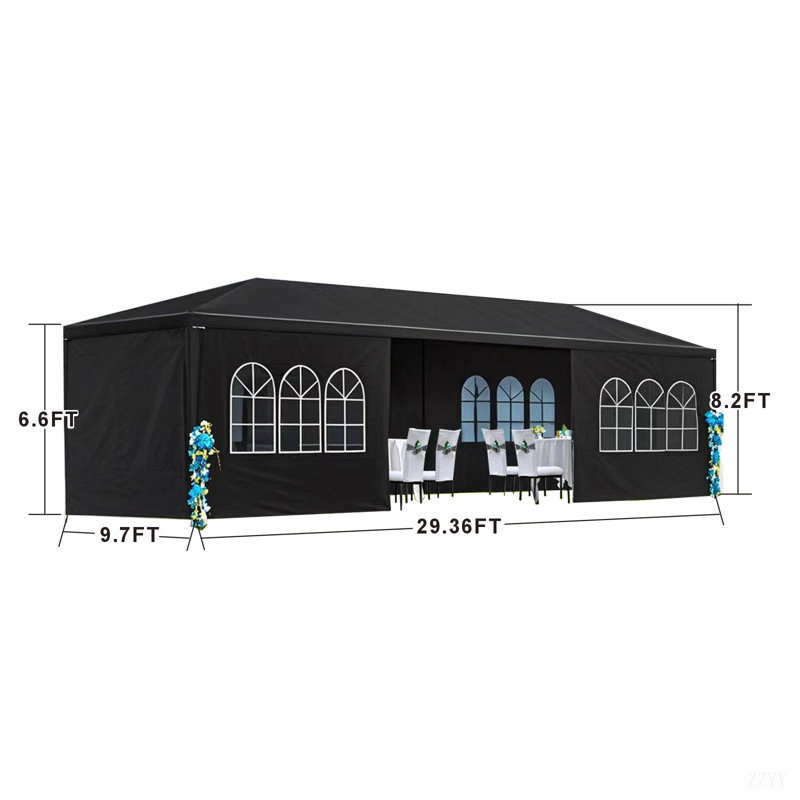 Pavillon de jardin pour tente de fête de mariage avec parois latérales amovibles, Noir