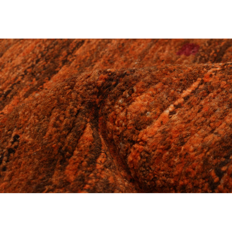 Tapis orange noué à la main unique 13 pi 0 po x 12 pi 11 po One of Kind