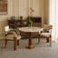 Table de salle à manger sur pied en bois sculpté avec détails en osier tressé et plateau en pierre ronde-61390098