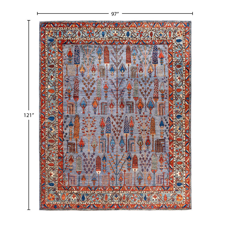 Tapis unique noué à la main gris Raffin de 8 pi 1 po x 10 pi 1 po Raffin