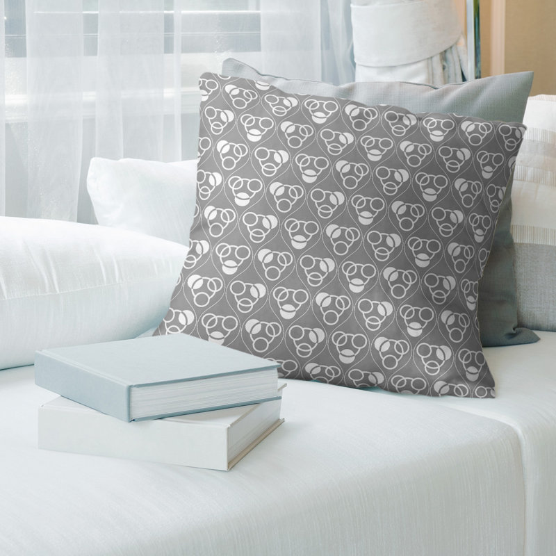 Coussin décoratif classiques des cercles et des vagues, H 20 po x l 20 po, Bourre en polyester, Gris pâle