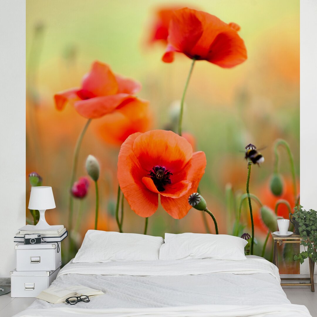 Strukturierte Fototapete Red Summer Poppy 1,92 m x 192 cm