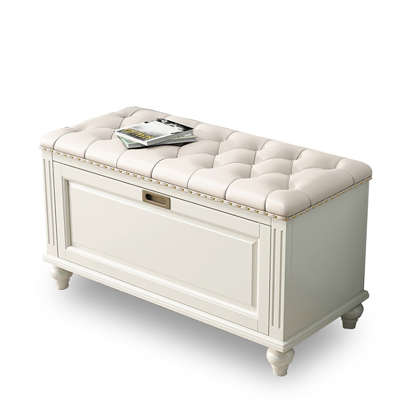Banc rembourré blanc en bois massif, H 19,69 po x l 34,65 po x P 14,96 po