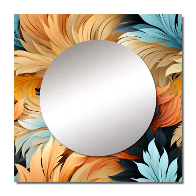 Earthy Tones Boho Inspire Feather - Floral Square Mirror Wall Decor For Bedroom