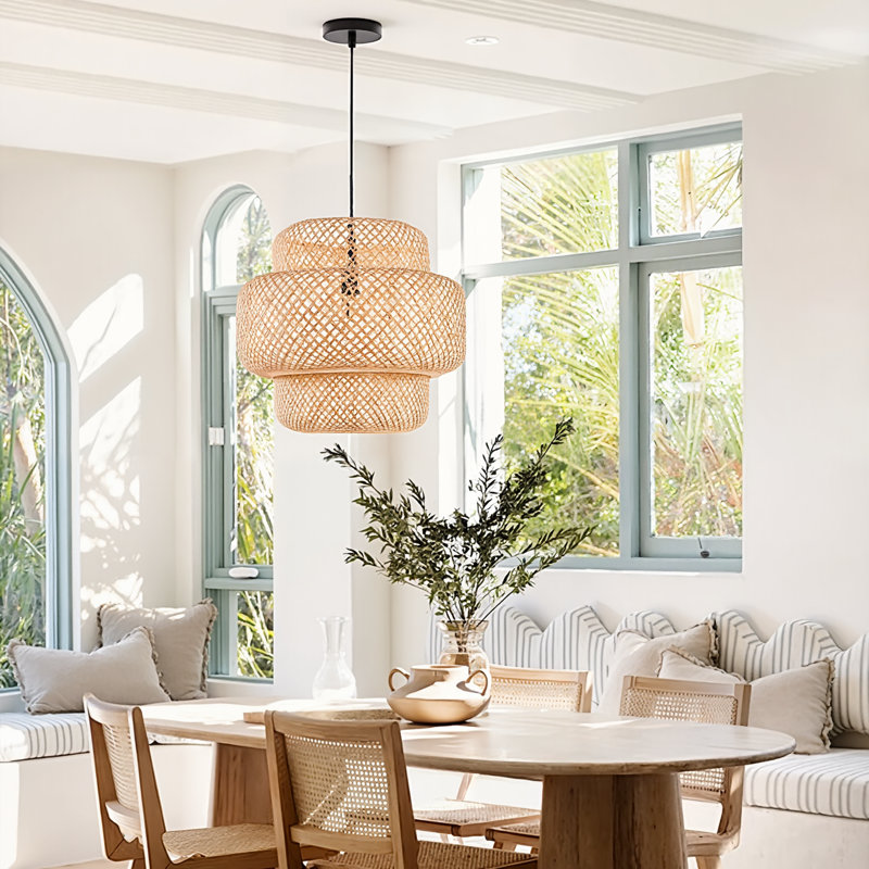 Luminaire suspendu géométrique à 1 lumière Keaney, Naturel, 17.71" H x 17.71" W x 17.71" D