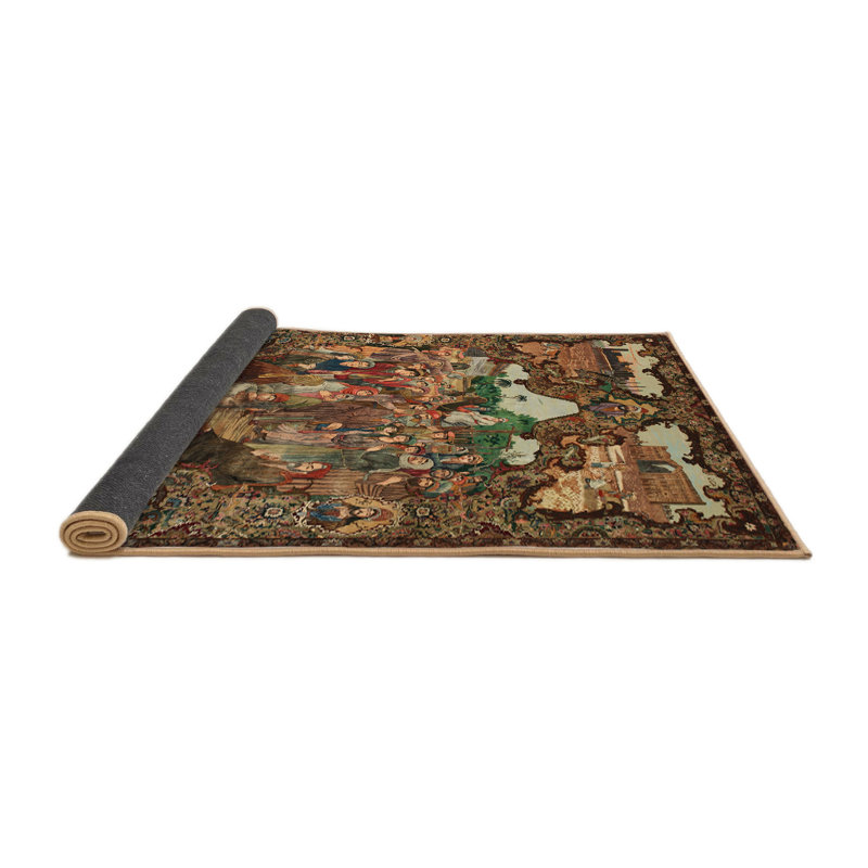 Tapis vert/brun/beige traditionnel Ellert, Carré 4 pi