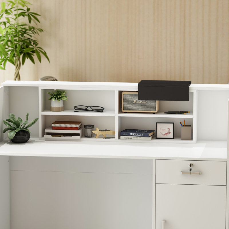 Nahjae Rectangle Synthetic Laminate Reception Desk with Filing Cabinet