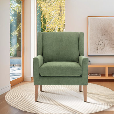 Leston Wide Upholstered Fabric Accent Armchair with Solid Wood Leg