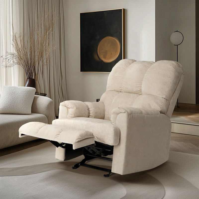 29.5'' Wide Upholstered Rocking Manual Recliner, Beige