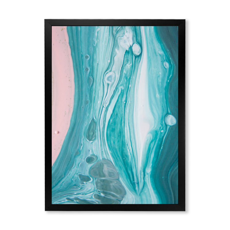 Marbre luxueux turquoise fluide Art III - décoration murale moderne sur toile, Cadre photo noir, H 20 po x l 12 po x P 1 po