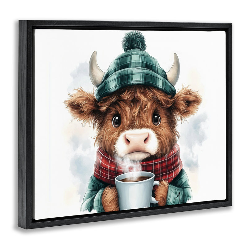Cadre flottant Cozy Hot Chocolate Cow, design par Whimsical Wonders, Cadre flottant noir de jais, H 17 po x l 21 po
