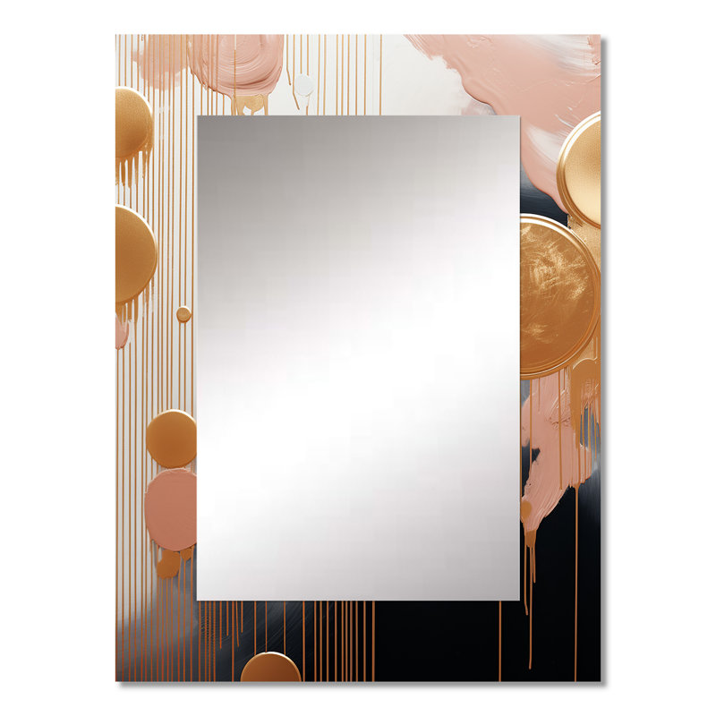 Gold and white Abstract shapes harmony IV - Abstract Shapes Decorative Wall Mirror, Gold Mirror, Printed Metal Art, 32" x 24"