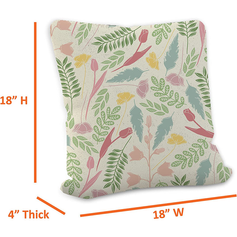 Indoor / Outdoor Floral Green Square Cushion Cover, 45.7cm x 45.7cm