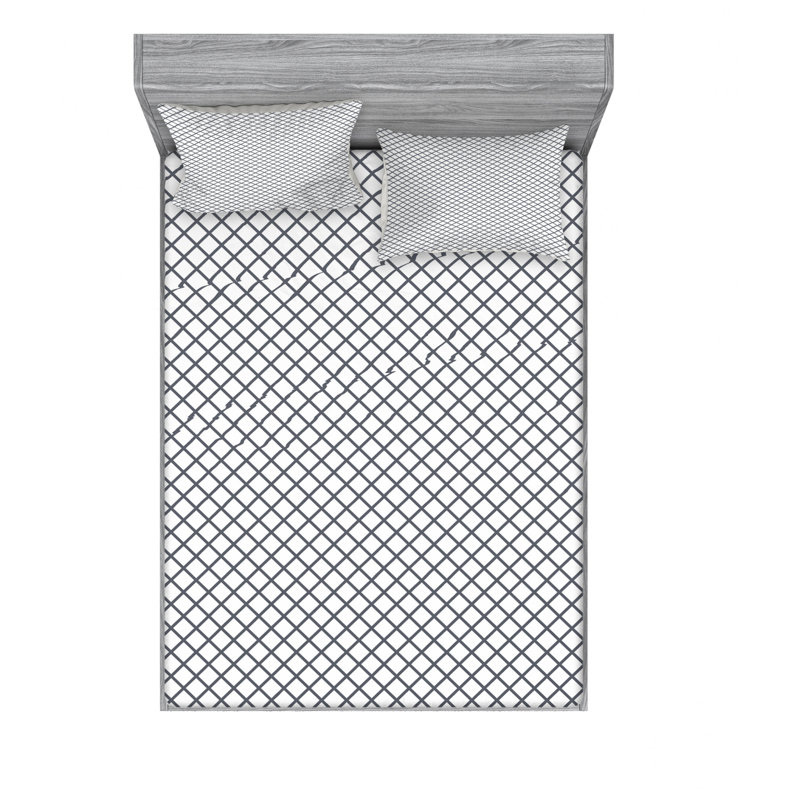 Microfiber Sheet Set, Queen Sheet Set with Fitted Sheet, Geometric, Black/White