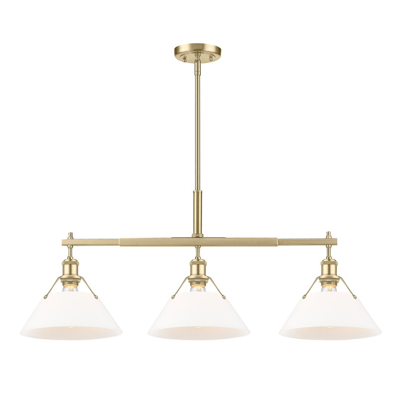 Luminaire suspendu linéaire à 3 lumières pour îlot de cuisine Weatherford, Brushed Champagne Bronze, Opal Glass